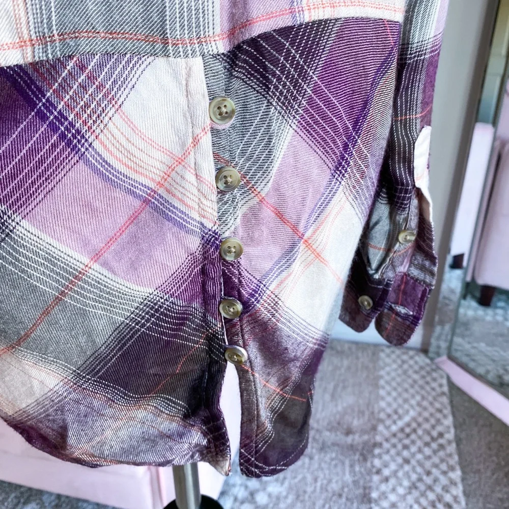Lucky Brand Plaid Purple Cream Long Sleeve Flannel with Back Button Detail Small - Picture 9 of 9